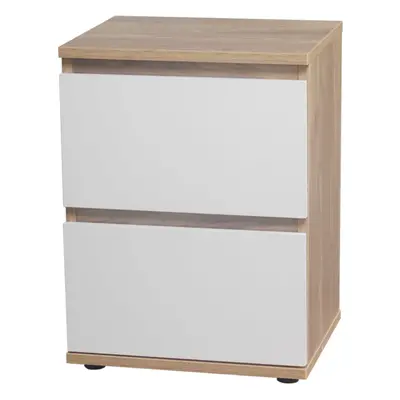 (Oak Carcass and White Drawers) Drawer Wooden Bedside Cabinet Side Table