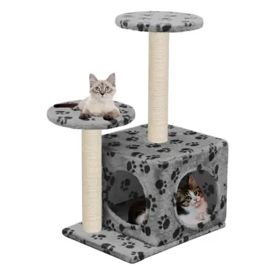 vidaXL Cat Tree with Sisal Scratching Posts 60cm Grey Paw Prints Playhouse