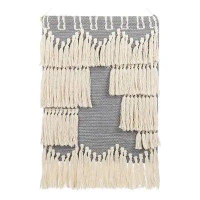 Cotton Wall Hanging with Tassels Beige and Grey MAHRI