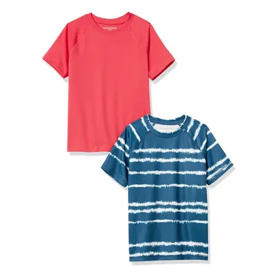 Boys' UPF 50+ Short-Sleeve Swim Shirt, Navy Tie Dye/Red, Large