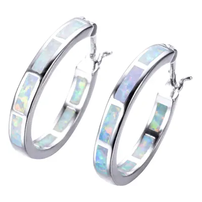 Boho Sterling Silver Personality Fire Opal Earring Hoop Women Fine Jewelry Silver Circle Earring