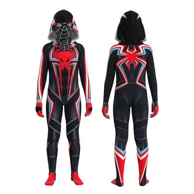 (Spiderman Miles Morales Suit Cosplay Costume Party Jumpsuit Fitted Bodysuit For Kids Adult Clot