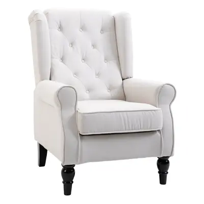 HOMCOM Accent Armchair Home Furniture Retro Tufted Club Wood Fabric Cream White