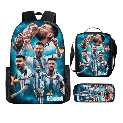 Football Star Messi Schoolbag Shoulder Backpack Student Book Kid Teenager Bag-as the picture-3 P