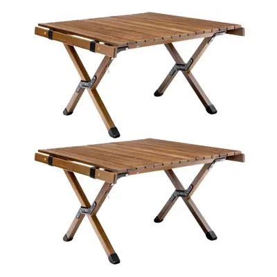 2x 62cm Foldable Bamboo Outdoor Camping Table Waterproof Wood Travel - Small