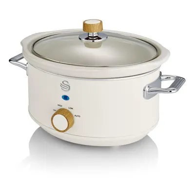 Swan 3.5L Nordic Slow Cooker 200W Removable Inner Pot Low/High Settings Glass Lid - Cotton White