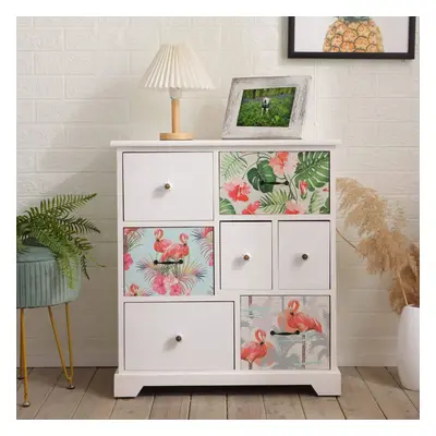 Home Source Adlington Drawer Chest White Floral Flamingo Bedroom Storage Unit