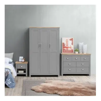 3 Piece Bedroom Set Door Wardrobe Drawer Chest Drawer Bedside Table Light Grey