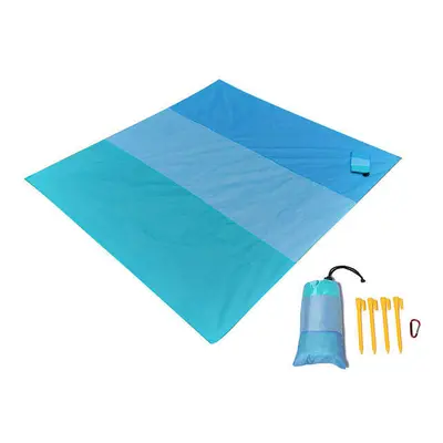 (Blue) 200x210cm Beach Blanket Waterproof Multifunction Folding Picnic Mat Sunshade Canopy with 