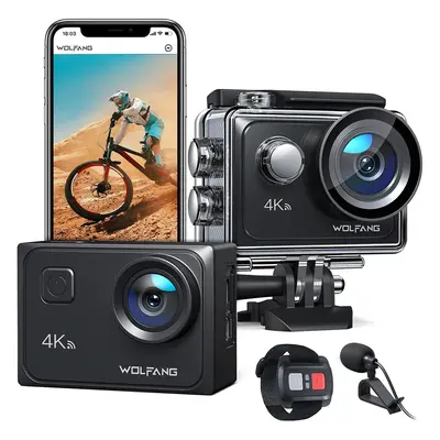 Action Camera 4K 60FPS 20MP WOLFANG GA300, WiFi EIS Touch Screen Sport Camera, 8X Zoom Waterproo