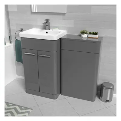 Nes Home Grey 1000mm Freestanding Cabinet Ceramic Basin & WC Unit