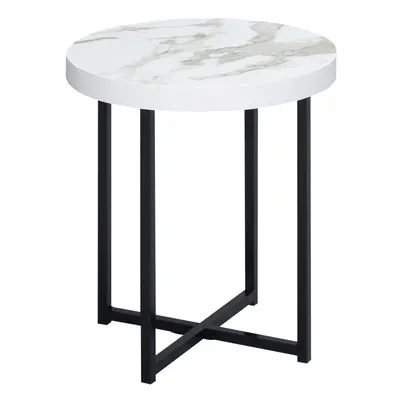 HOMCOM Round Side Table with Metal Legs, Modern End Table for Living Room White