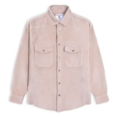 (S, Beige) Lambretta Mens Cord Long Sleeve Corduroy Shaket Overshirt - Beige