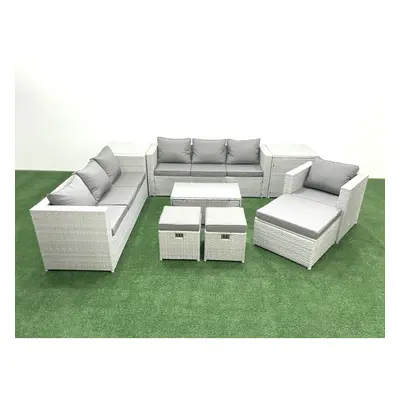 Fimous Wicker PE Rattan Sofa Garden Furniture Set with Armchair Oblong Coffee Table Footstools S