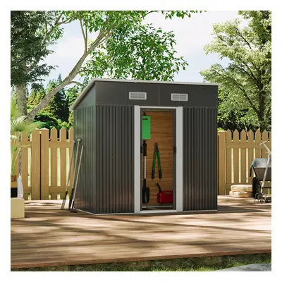 Compact Metal Storage Tool Shed for Garden Patio x ft, Charcoal Black