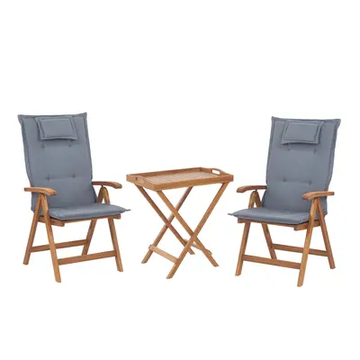 Bistro Set with Cushion JAVA Wood Blue