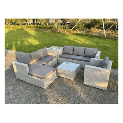 Fimous Light Grey Outdoor Rattan Garden Furniture Set Corner Sofa Set