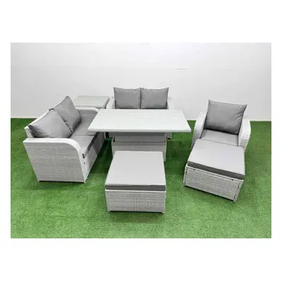 Fimous High Back Poly Rattan Garden Furniture Set with Adjustable Lifting Dining or Coffee Table