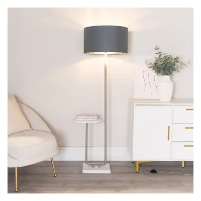 ValueLights Tavel Charcoal & Chrome Shade Chrome Floor Lamp & Table