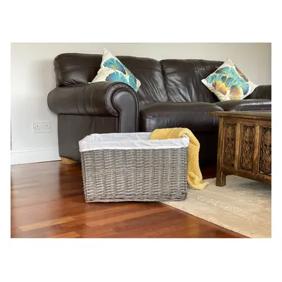 (Grey, 2XL) Huge Deep Wicker Storage Basket Hamper With Lining