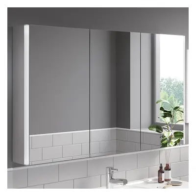 Triple Door Bathroom LED Mirror Cabinet Wall Mounted Shaver Demister 1200x700mm