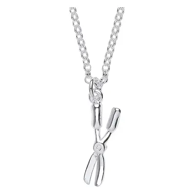 Jewelco London Ladies Rhodium Plated Sterling Silver Garden Scissors Pruners Pendant Necklace + 