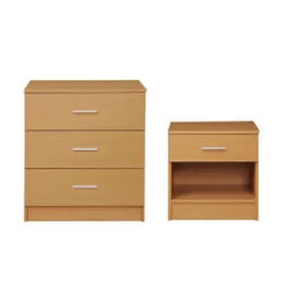 2 Piece Bedroom Furniture Set Bedside Table Chest Drawers Beech Colour