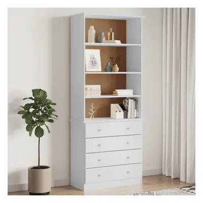 vidaXL Bookcase Book Shelf Cabinet with Drawers ALTA White Solid Wood Pine