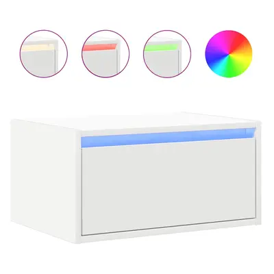 vidaXL Wall-mounted Bedside Cabinet with LED Lights White cabinet