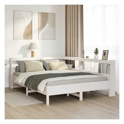 vidaXL Bookcase Bed without Mattress White 150x200 cm King Size Solid Wood Pine