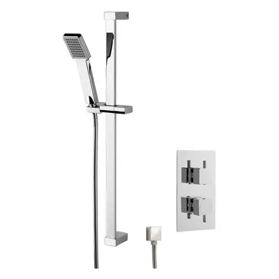 Concealed Square Twin Valve & Slide Rail Kit Shower Bundle Set - Chrome - Balterley