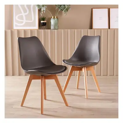 Pair of Plastic Tulip Dining Chair Padded Faux Leather Seat