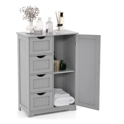 Bathroom Floor Cabinet Storage Organiser Cupboard W/4 Drawers & Adjustable Shelf