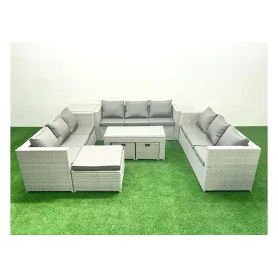 Fimous Rattan Garden Outdoor Furniture Set Seater Garden Sofa Oblong Coffee Table Set with Foots