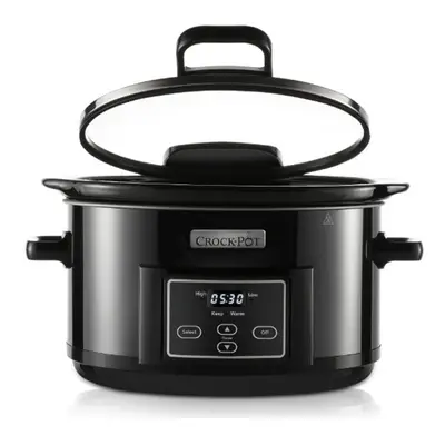 Crock Pot Slow Cooker 4.7L Hinged Lid Food Pressure Kitchen Auto Keep Warm - Black