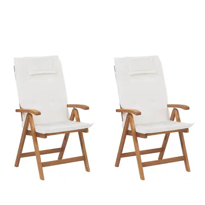 Set of Garden Chairs with Cushions JAVA Acacia Wood Off-White