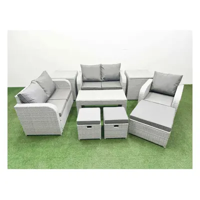 Fimous High Back Poly Rattan Garden Furniture Set with Reclining Chair Loveseat Sofa Indoor Outd