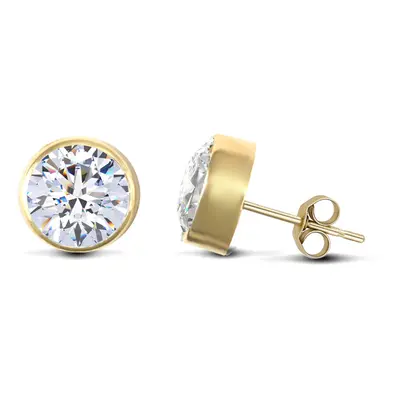 Jewelco London 9ct Yellow Gold White Round Brilliant Cubic Zirconia Rub Over Solitaire Stud Earr