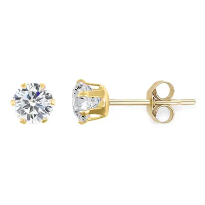 Jewelco London 9ct Yellow Gold White Round Brilliant Cubic Zirconia Claw Solitaire Stud Earrings