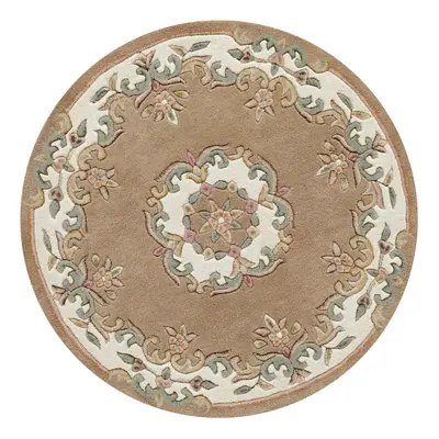 (BEIGE, Circle: 120cm) Traditional Pure Wool Rugs Hall Runner Round Circle Half Moon Mat Small E