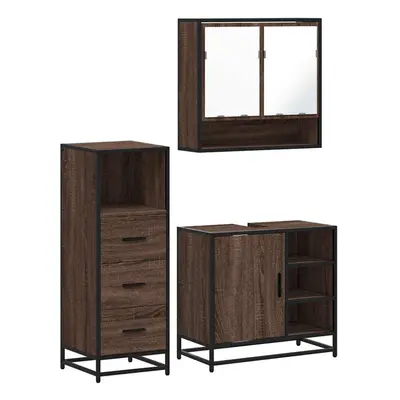 (brown oak) vidaXL Piece Bathroom Furniture Set Grey Sonoma Engineered Wood