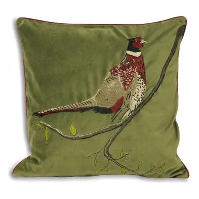 (45x45cm, Green) Riva Home Hunter Velvet Pheasant Cushion Cover