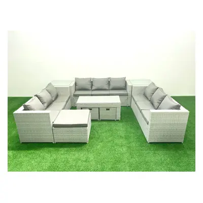 Fimous Rattan Garden Outdoor Furniture Set Seater Garden Sofa Oblong Coffee Table Set with Foots