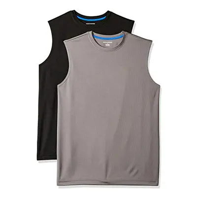 Men's Performance Tech Muscle Tank T-Shirt, Pack of 2, Black/Dark Grey, Small