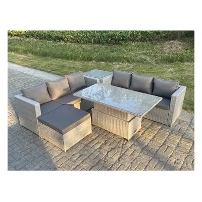 Fimous Rattan Garden Funiture Set Adjustable Rising Lifting Table Sofa Dining Set