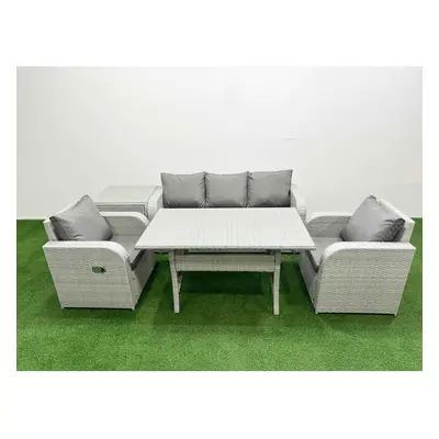 Fimous PE Rattan Garden Furniture Set Reclining Chair Sofa Lounge Sofa Set Rectangular Dining Ta