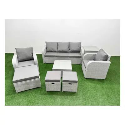 Fimous PE Rattan Garden Furniture Set Reclining Chair Sofa Lounge Sofa Set Square Coffee Table S