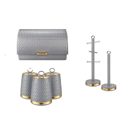 EMPIRE Bronze GREY Roll Top Bread bin, towel Pole, Mug Tree and set Canisters