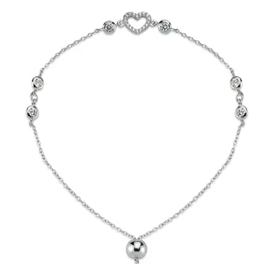 Jewelco London Ladies Rhodium Plated Sterling Silver CZ Love Hearts & Bubbles 1mm Adjustable Sli