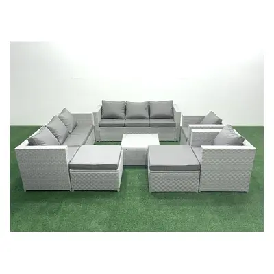 Fimous Outdoor Rattan Sofa Garden Furniture Set with Armchairs Square Coffee Table Big Footstool